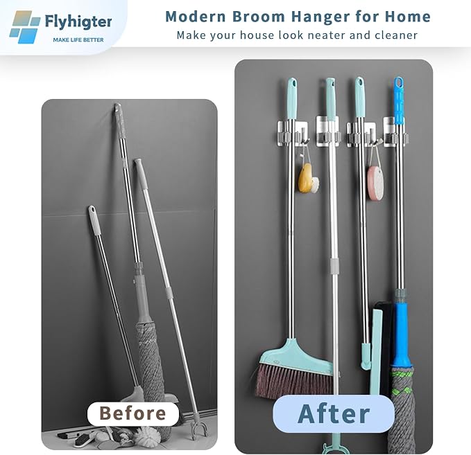 8 Pack Stainless Steel Mop Clips – Heavy Duty Wall Mounted Broom Holders - Image 4