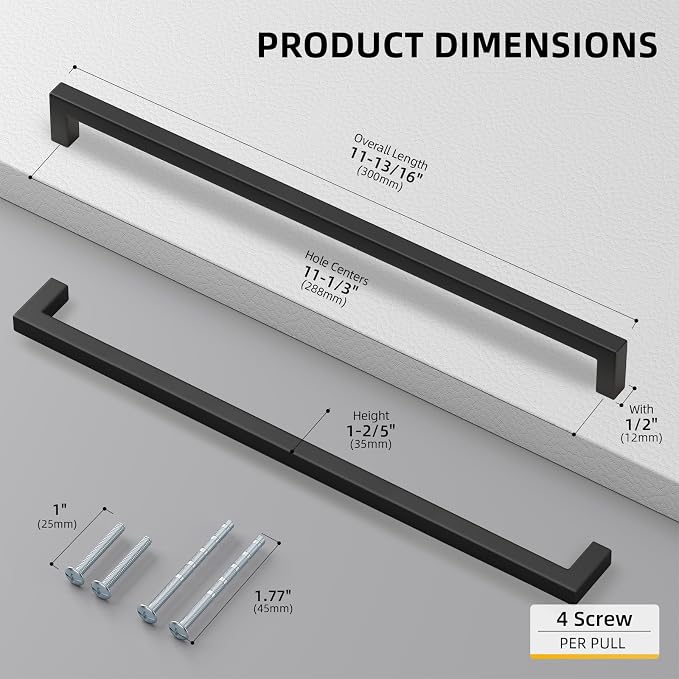 goldenwarm 100 Pack Black Square Bar Cabinet Pull Drawer Handle Stainless Steel - Image 2