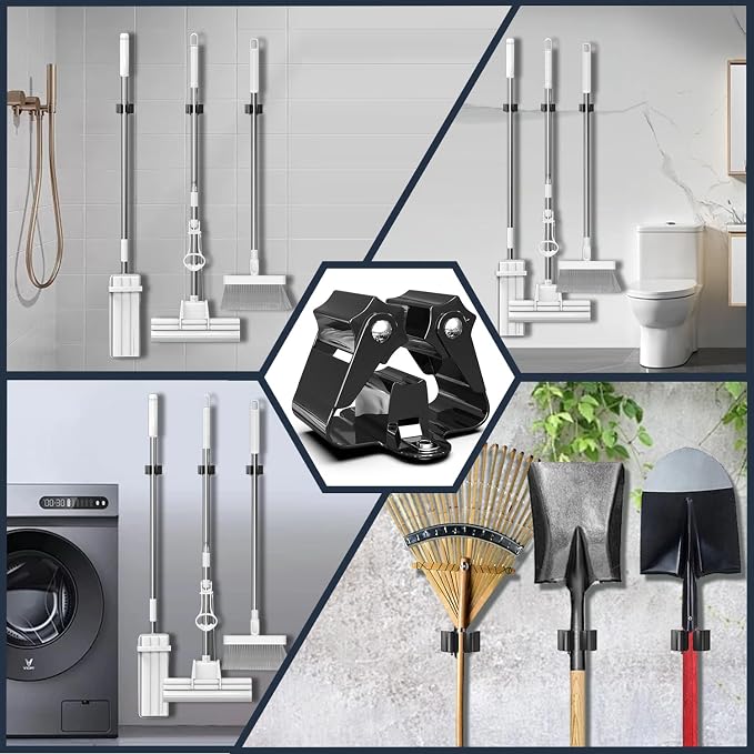 3-H Stainless Steel Broom Holder Wall Mount 12-Pack- Heavy Duty Mop Organizer - Image 3