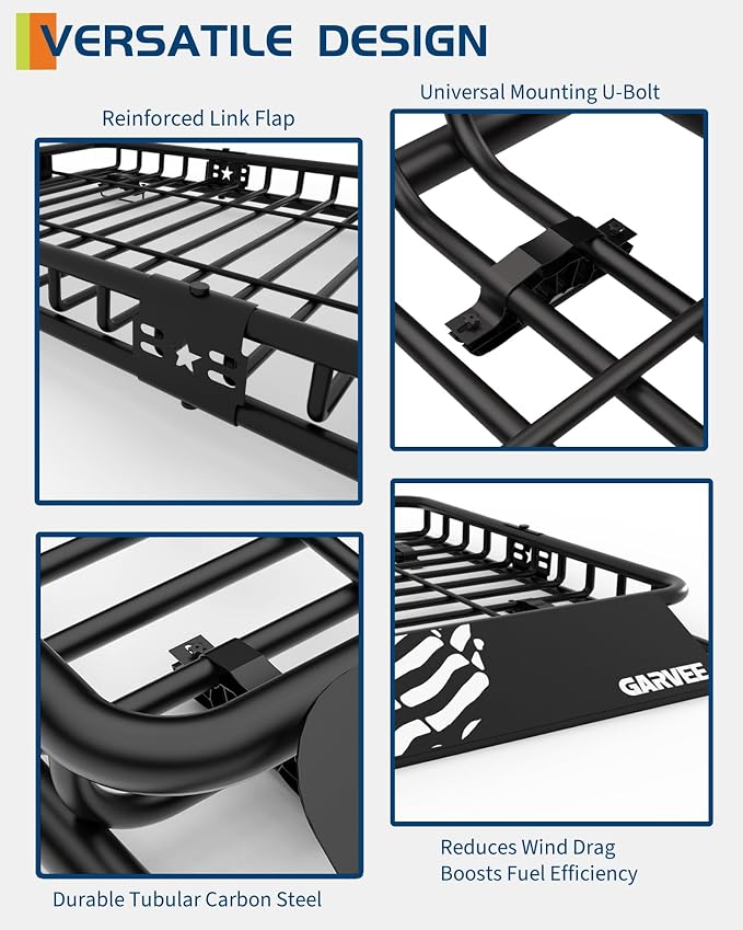 64" x 39" Universal Roof Rack Carrier Basket, 200 Lbs Capacity Car Cargo Rack - Image 2