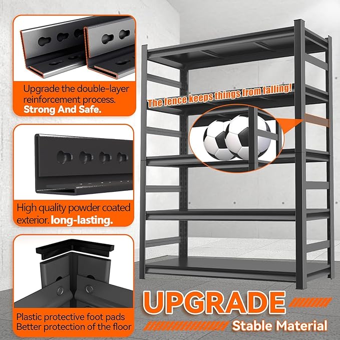 Metal Garage Shelving Unit, Heavy Duty 5-Tier Adjustable Storage shelves - Image 6