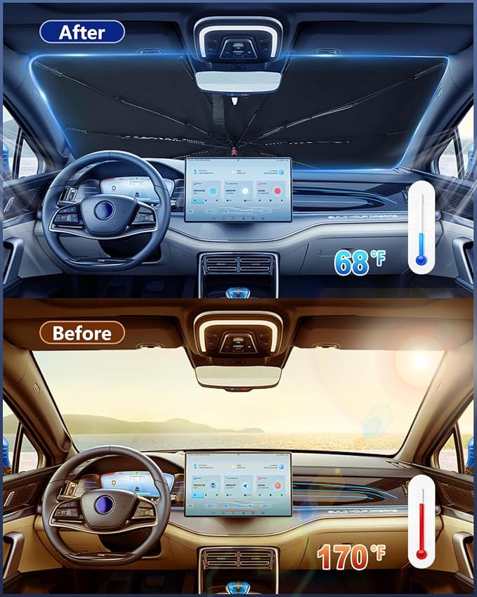 Car Windshield Sun Shade-Sun Ray Reflective Front Window Cover, Foldable Car - Image 5