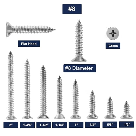 #8 x 1-1/2" Wood Screw 100Pcs 18-8 Stainless Steel Screws Flat Head Phillips - Image 3