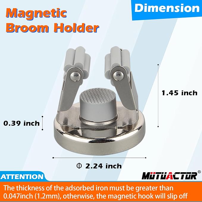 MUTUACTOR Magnetic Broom Holders, No Drilling 10lbs Magnetic Hooks Broom Mop - Image 5
