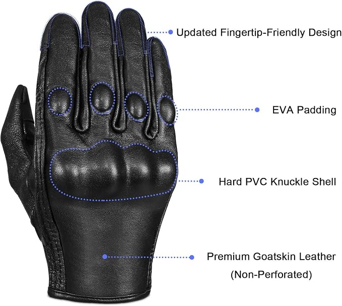 Full Finger Goat Skin Leather Touch Screen Motorcycle Gloves Men S - Image 2