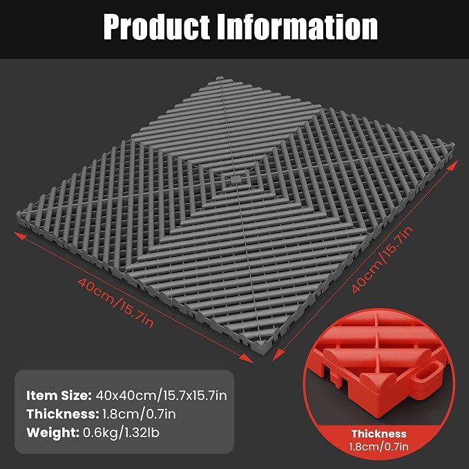 25PCS|15.7"x15.7" Garage Flooring Tiles, Non-Slip Interlocking Plastic Garage - Image 3