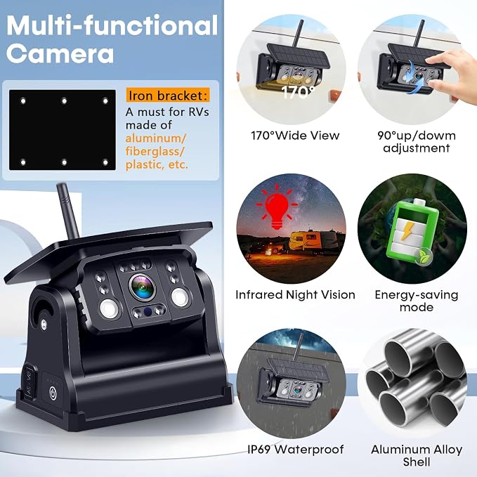 Dual RV Backup Camera Wireless for Trailer: Easy Setup Solar RV Rear View Camera - Image 6
