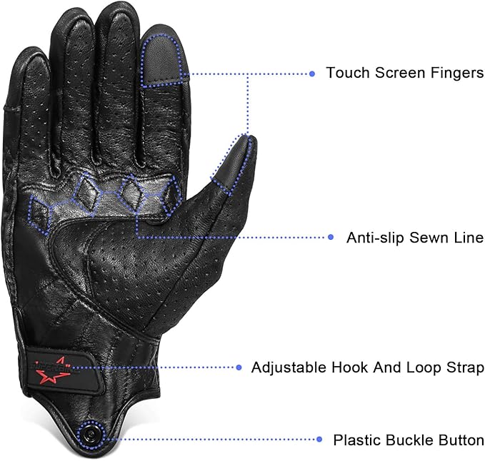 Full finger Goat Skin Leather Touch Screen Motorcycle Gloves Men/Women S - Image 3