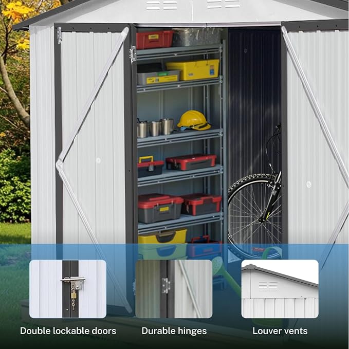 10 x 8 FT Outdoor Storage Metal Shed, Bike Garden Tool Shed - Image 4