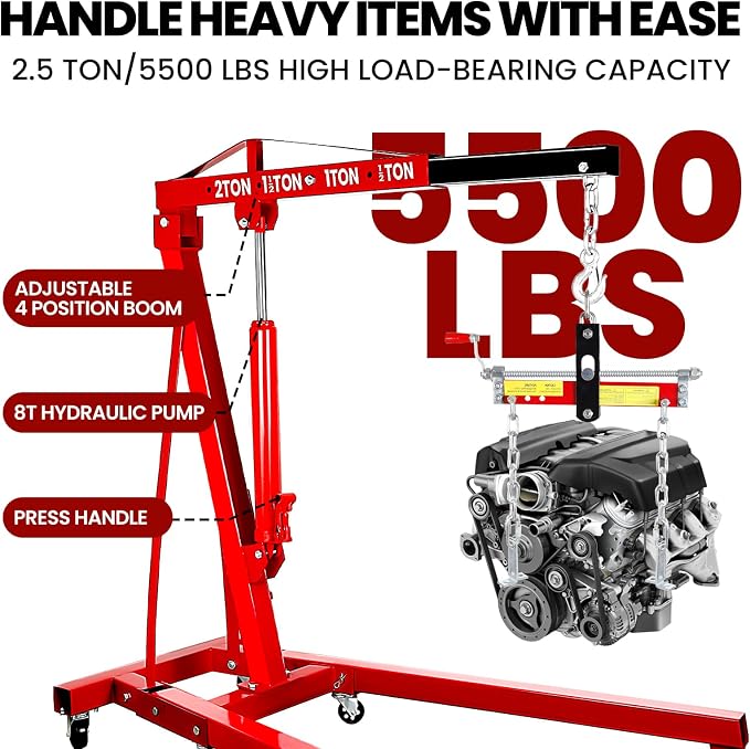 5500 Lbs Folding Cherry Picker Engine Hoist, 2.5 Ton Engine Crane - Image 3