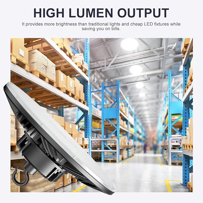 150W UFO-LED-High-Bay-Light, UL & DLC Listed 5000K Daylight 21000LM, 0-10V - Image 3