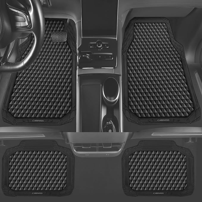CAR PASS Black Rubber Car Floor Mats & Cargo Liners, Durable Anti-Slip 3D - Image 5