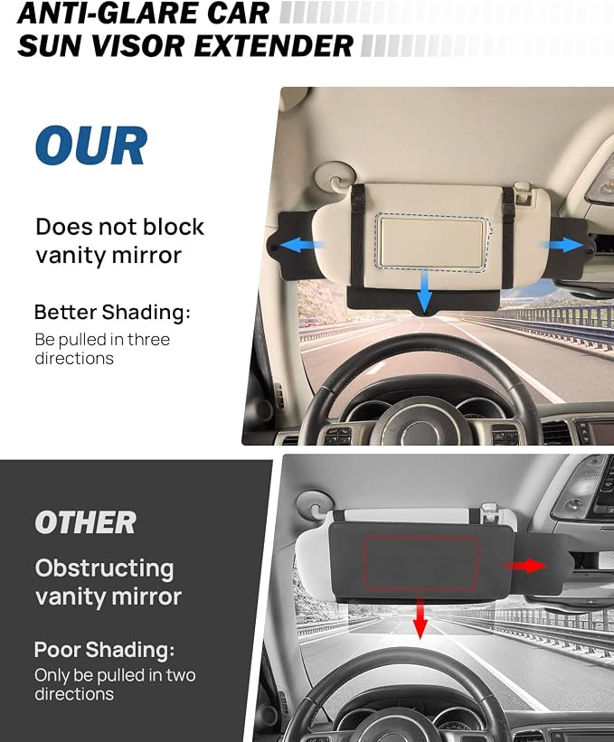JoyTutus Car Sun Visor Sunshade Extender, Adjustable Sun Visor Protects from - Image 2