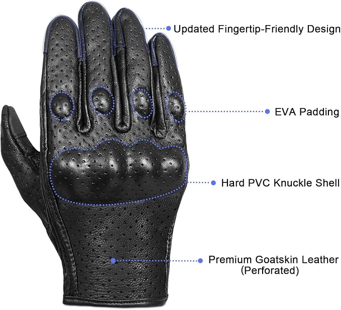 Full finger Goat Skin Leather Touch Screen Motorcycle Gloves Men/Women S - Image 2