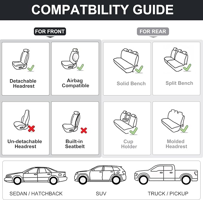 Front Seat Covers, 2 Pieces Universal Seat Covers - Image 5