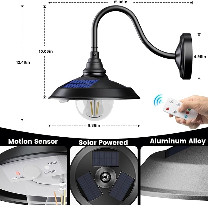 SIEDiNLAR Solar Barn Light Outdoor 3 Modes 2 Lighting, Aluminum Vintage - Image 3