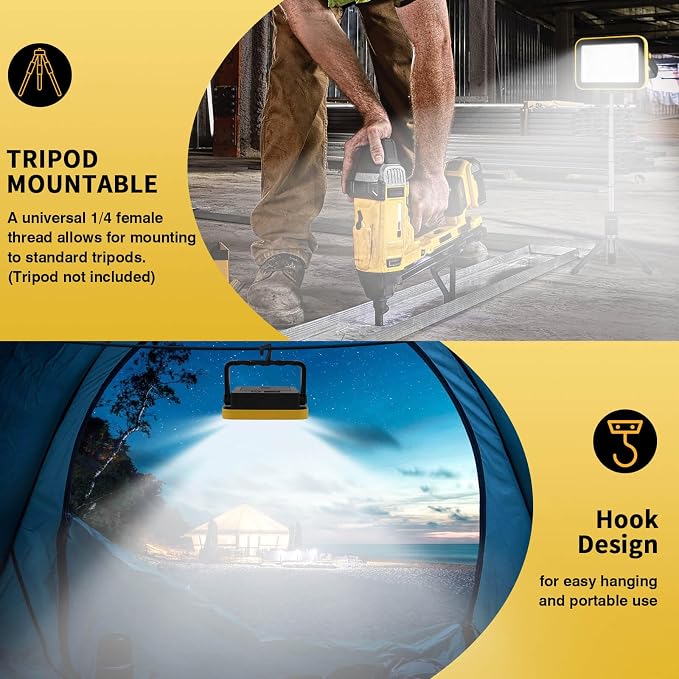 Rechargeable Work Light with Tripod Hole, 40W Waterproof Portable Flood Light - Image 7