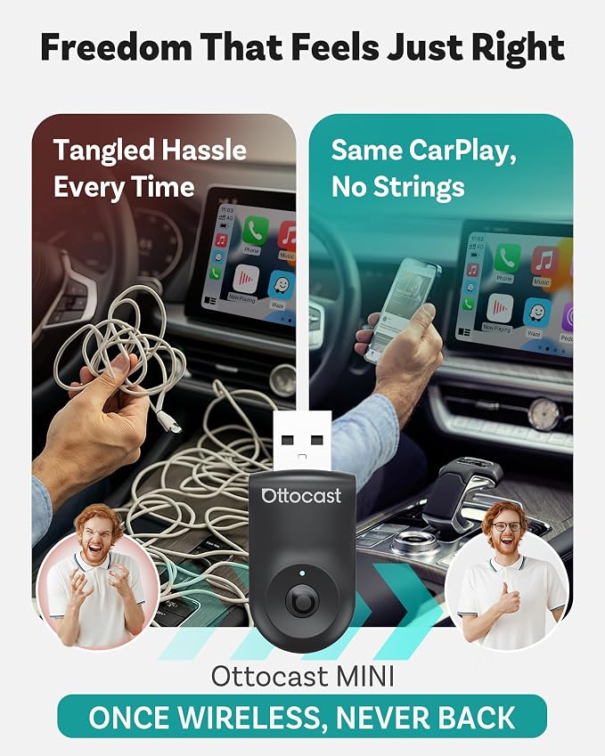 OTTOCAST Mini 2025-2-in-1 Wireless CarPlay/Android Auto Adapter, 5GHz WiFi - Image 7