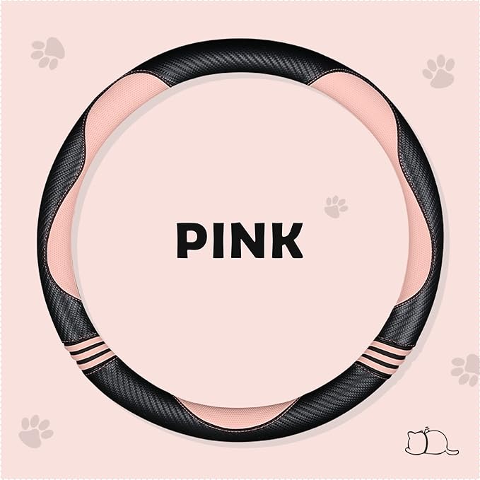 Car Steering Wheel Covers for Women Padded Carbon Fiber PU Leather Cute Auto - Image 3