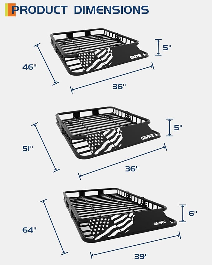 64" x 39" Universal Roof Rack Carrier Basket, 200 Lbs Capacity Car Cargo Rack - Image 3