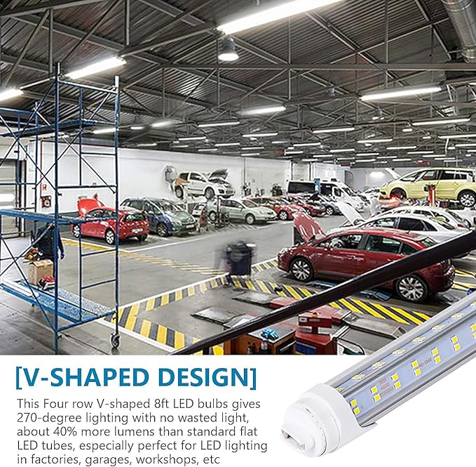 10PCS, LED Shop Light 8FT Tube, 2 Pin LED Tube Lights 270 Degree Angle - Image 3