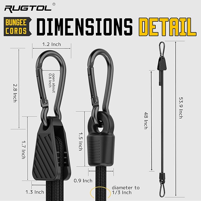 Bungee Cords with Hooks, 48 Inch Adjustable Elastic Bungee Cords with Carabiner - Image 2