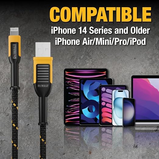 DEWALT Heavy Duty Lightning to USB A Cable — Reinforced Braided Cable - Image 8