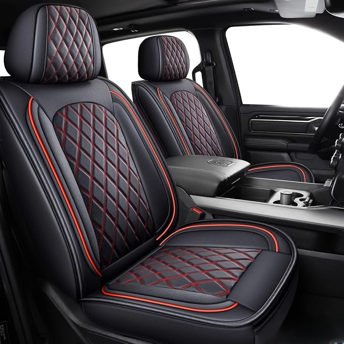 MIROZO Ram Seat Covers Full Set, Faux Leather Truck Seat Covers Compatible by MIROZO