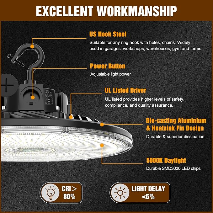 6 Pack 480V LED High Bay Light UL DLC Listed UFO Light 150W 100W 80W Adjustable - Image 6