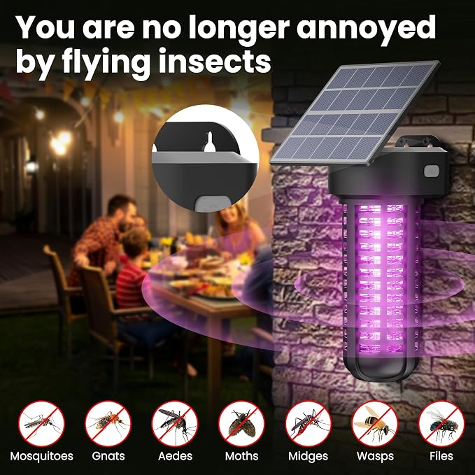 Solar Bug Zapper Outdoor 2 Pack, Garden Mosquito Zapper Waterproof & Cordless & - Image 2