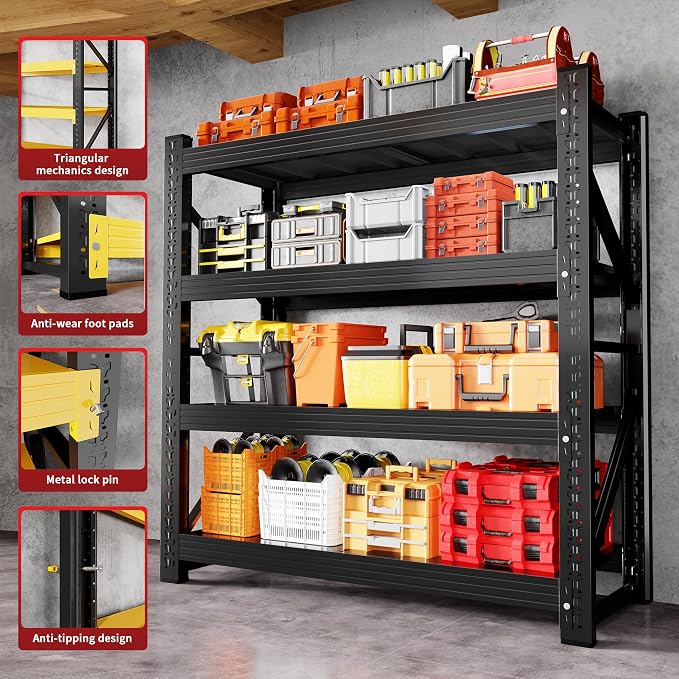 5000LBS Heavy Duty Garage Shelving 59" W Garage Storage Shelves 4-Tier Metal - Image 7