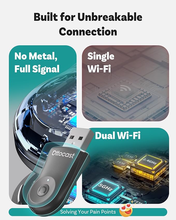 OTTOCAST Mini 2025 Wireless CarPlay & Android Auto 2-in-1 Adapter, Plug & Play - Image 4