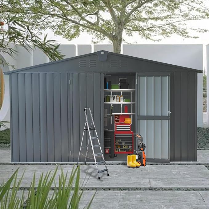 IKERY Extra Large Galvanized Steel Storage Shed 11' x 12.5' - Image 9