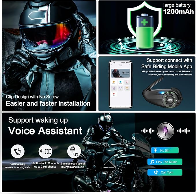 EJEAS Q8 1PC Motorcycle Bluetooth Headset, Upgraded Mesh 3.0 Intercom System - Image 5
