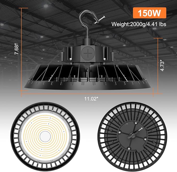 8Pack LED High Bay Lights, 150W UFO High Bay LED Shop Lights, 22500LM - Image 4