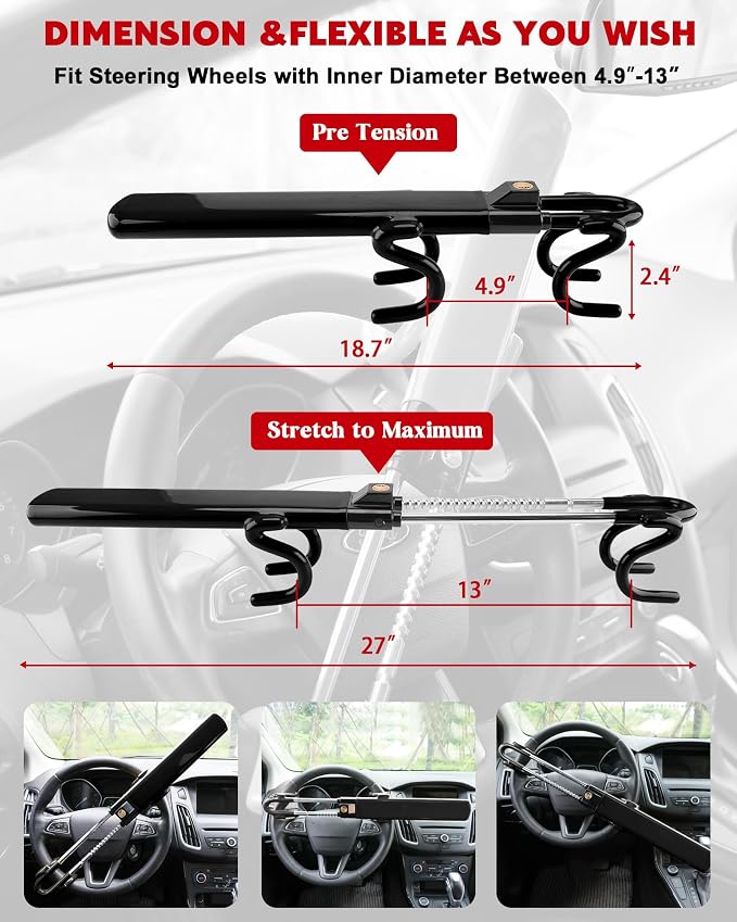 Tevlaphee Steering Wheel Lock Anti-Theft Car Device Heavy Duty Security Car - Image 2