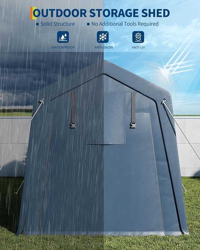 6x8 FT Outdoor Storage Shed, Portable Carport - Image 2
