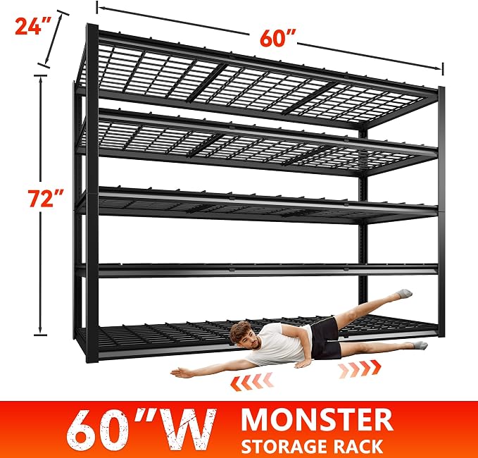 REIBII 60" W Garage Shelving Heavy Duty Metal Shelving 3000LBS Storage Shelves - Image 2