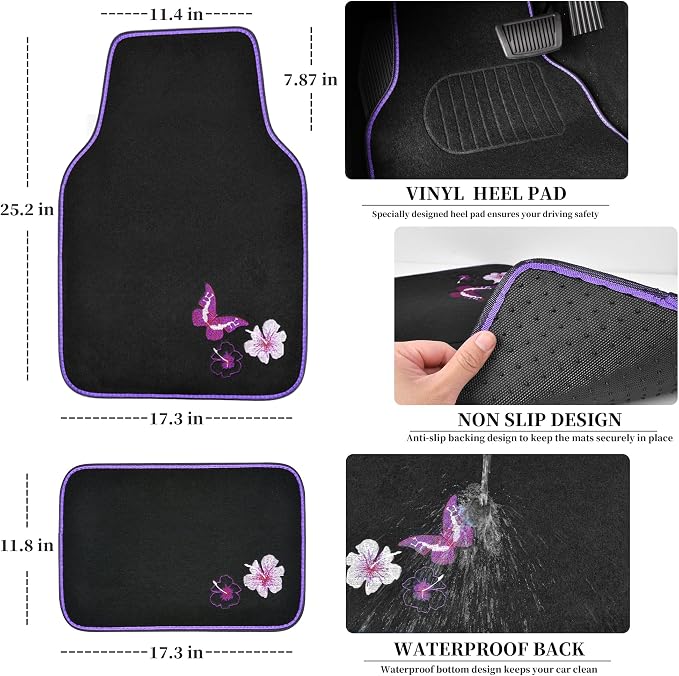CAR PASS Universal Cloth Butterfly Car Seat Covers Full Set, Embroidered Flower - Image 5