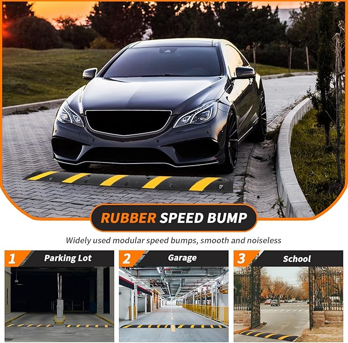 3.3 Ft Rubber Speed Bump, 2 Pack 2 Channel Modular Heavy Duty Speed Bumps Humps - Image 2