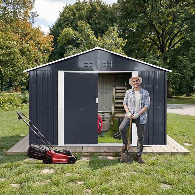 9.1' x 8.5' Outdoor Storage Shed, Sturdy Metal Building w/Windows & Lockable - Image 2
