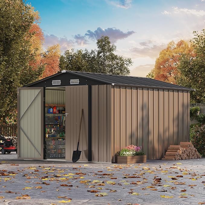 Patiowell 8x10 FT Outdoor Storage Shed, Large Garden Tool Metal Shed by Patiowell