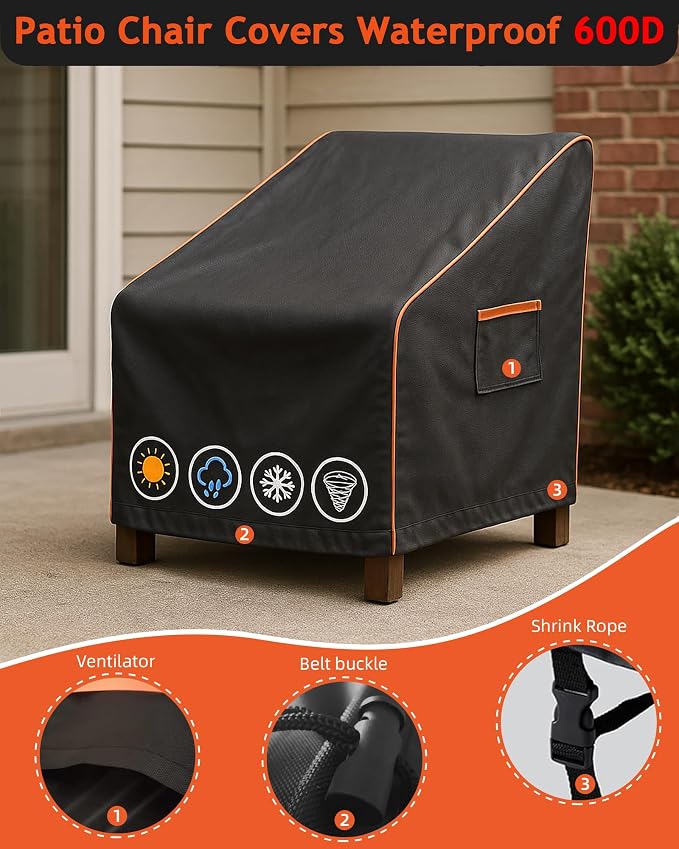 Outdoor Waterproof Patio Chair Covers, Heavy Duty Oxford Coating Weather - Image 5