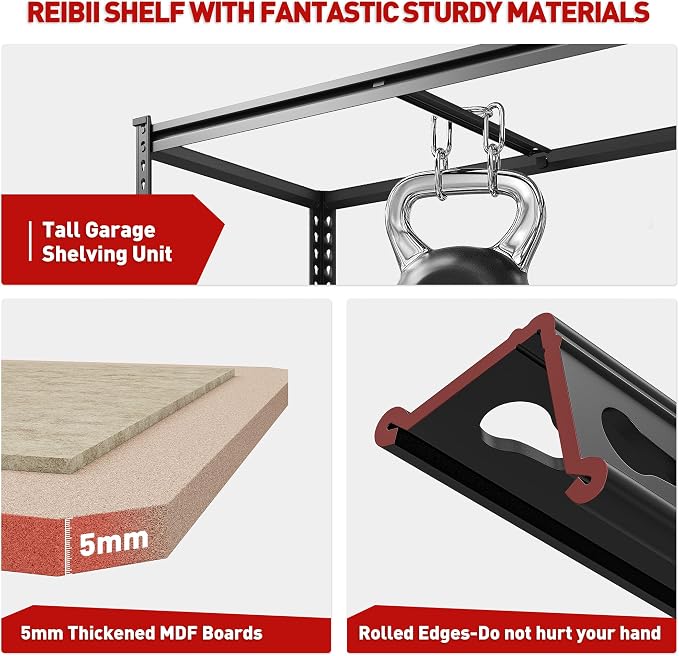 REIBII 2000LBS Garage Shelving Heavy Duty Storage Shelves 72" H Metal Shelving - Image 8