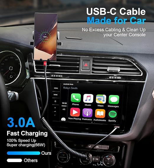 USB C Cable, Coiled Type C Charger Cord - Image 2