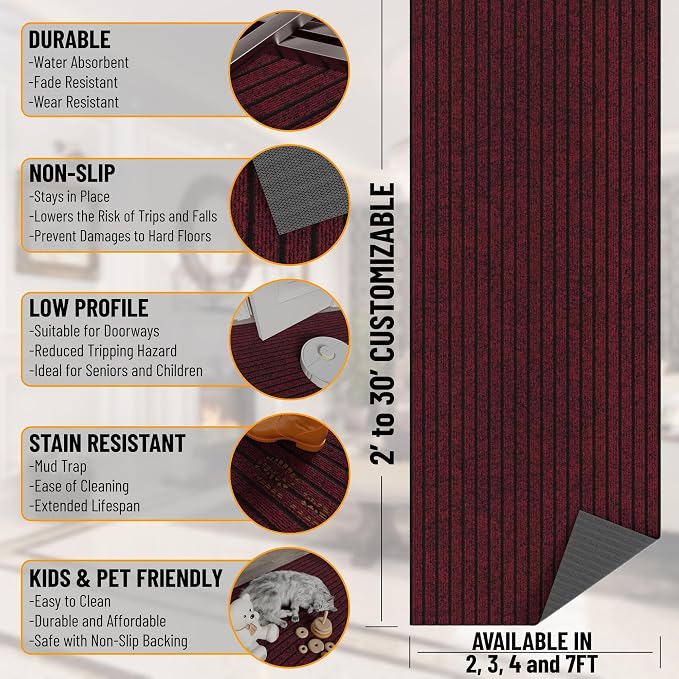 Ottomanson 2'7" x 5' Mud Mat Area Rug Scraper Carpet - Image 3