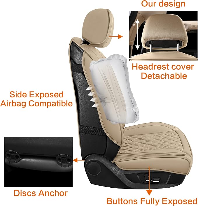 Pariitadin Leather Car Seat Covers Front Pair, Waterproof Breathable Faux - Image 5