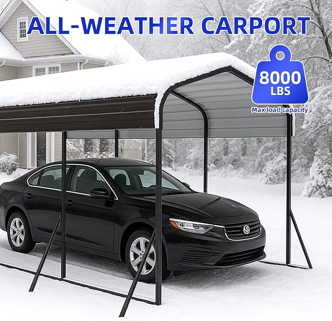 12x24 Metal Carport with Base Fixings Heavy Duty Garage Outdoor Chrome Plated - Image 6