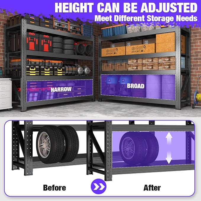 6000LBS Garage Shelving Heavy Duty, 4-Tier 59" W Storage Garage Shelves - Image 4