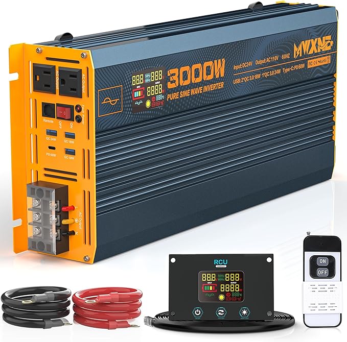 3000W Pure Sine Wave Power Inverter DC 24V to 110V 120V AC by MWXNE